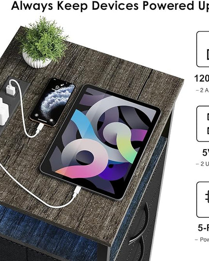 Fixwal Dressers for Bedroom Night Stand with Charging Station, LED Tall Nightstand with USB Ports and Outlets, 4 Fabric Storage Drawers with PU Finish, Small Dresser Bed Side Table, Charcoal Gray - LeafyLoom