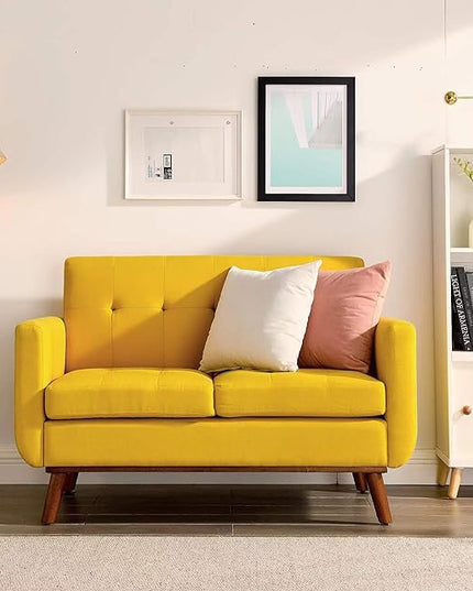 Double Sofa, Modern Decoration Living Room Love Seat Sofa Simple and Atmospheric, Button Plush Soft Cushion Love Seat Furniture, Easy to Install Bedroom Small Sofa (Yellow) - LeafyLoom