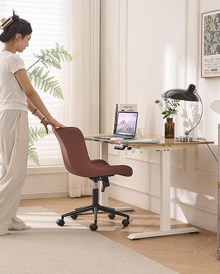 YOUNIKE Armless Office Chair with Wheels Leather Swivel Desk Chair Upholstered Adjustable Computer Task Chair Modern Rolling Vanity Chair Rocking Gaming Chair Dusty Rose Pink - LeafyLoom