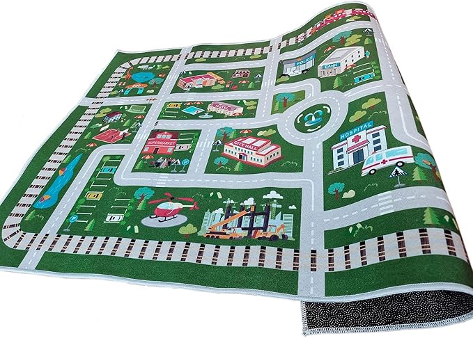Kids Rug,Playroom Car Rug Play Mat,City Life Road Rug for Cars,Fun City Map for Track Toys,Carpet for Bedroom Boys (4'x2'7") - LeafyLoom