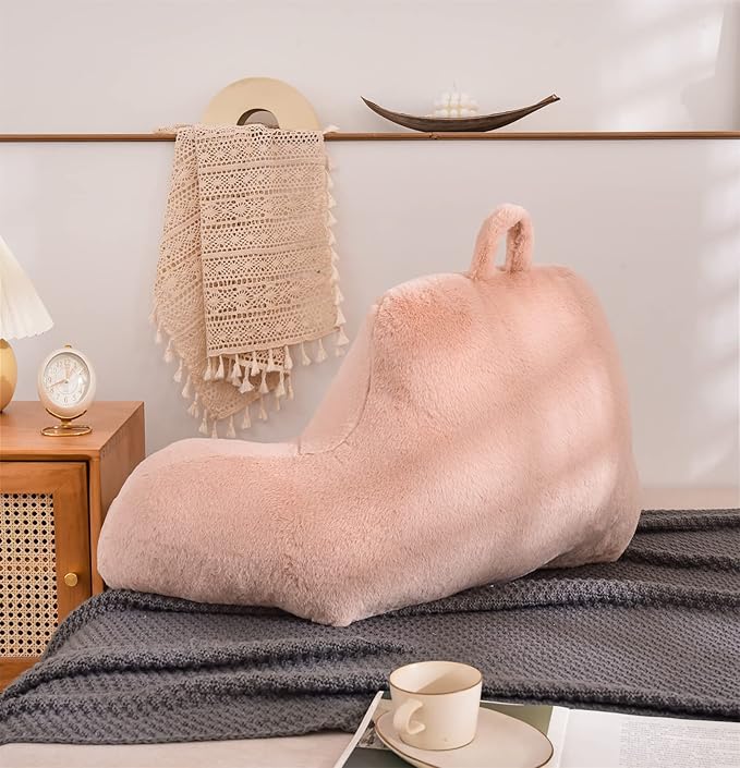 Aimuan Reading Pillow Bed Rest Pillow with Arms Rabbit Fur Back Pillow for Sitting up in Bed Adults Teens Incline Rest Sleeping Snoring with Pregnancy Lumbar Waist Support (Standard, Blush) - LeafyLoom