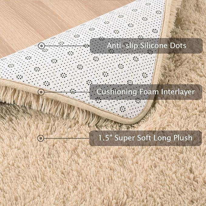 Softlife Rug for Living Room 5.3x7.6 Feet Area Rug for Bedroom Super Soft Shaggy Rugs for Kids Room Fluffy Fuzzy Carpets Long Plush Bedside Rug Nursery Christmas Home Decor for Boys Girls, Beige - LeafyLoom