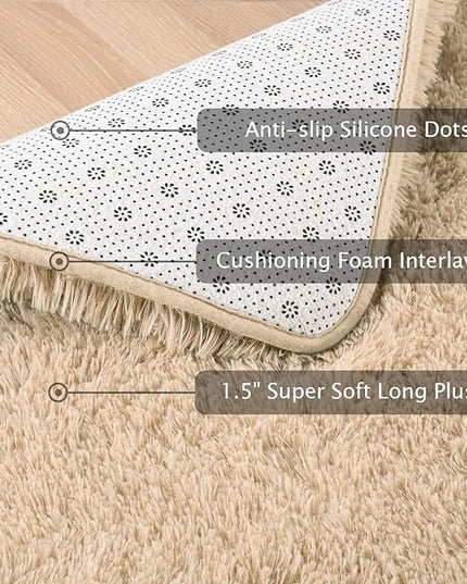 Softlife Rug for Bedroom 4x5.3 Feet Area Rug for Living Room Super Soft Shaggy Rugs for Kids Room Fluffy Fuzzy Carpets Long Plush Bedside Rug Nursery Christmas Home Decor for Boys Girls, Beige - LeafyLoom