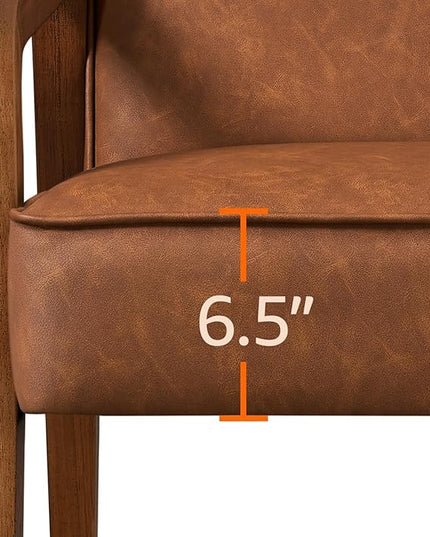 Yaheetech PU Leather Accent Chair, Mid-Century Modern Barrel Chair with Wooden Frame and Soft Thick Padded for Living Room Bedroom Home Office, 2 Pieces, Light Brown - LeafyLoom