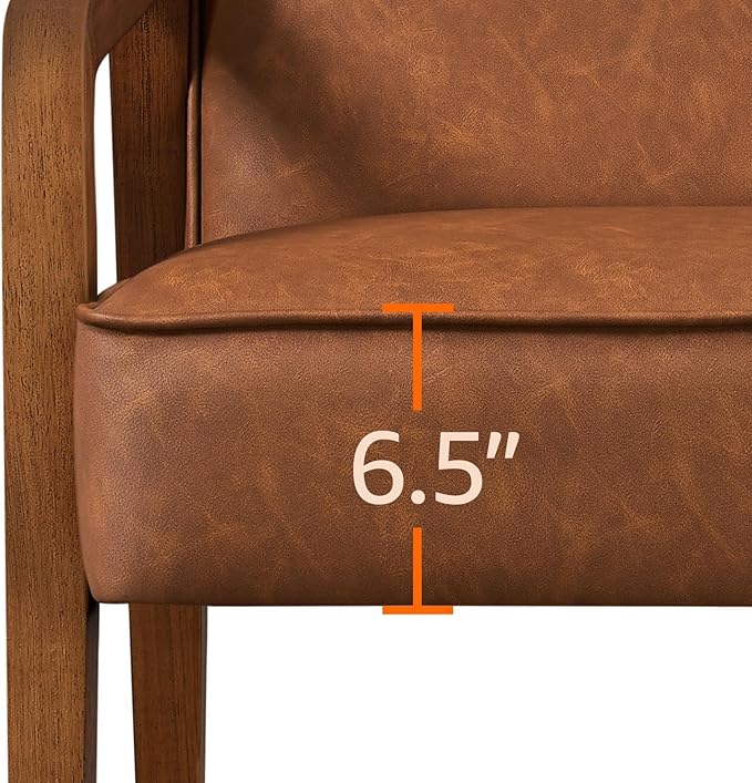 Yaheetech PU Leather Accent Chair, Mid-Century Modern Barrel Chair with Wooden Frame and Soft Thick Padded for Living Room Bedroom Home Office, 2 Pieces, Light Brown - LeafyLoom