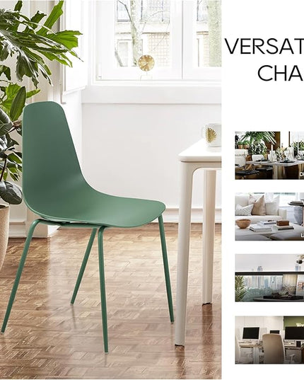 COLAMY Stackable Dining Chairs Set of 4, Indoor Outdoor Dining Room Side Chairs with Metal Legs, Modern Plastic Patio Chairs for Home/Kitchen/Office/Resturant/Bistro/Cafe, Green - LeafyLoom
