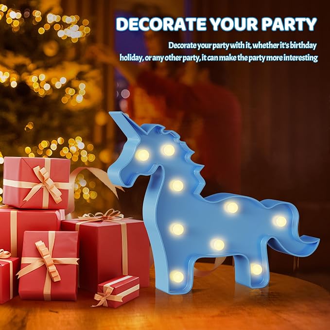 Blue Unicorn Decor, Battery Powered Unicorn Night Light for Kids, Unicorn Party Decorations, Unicorn Birthday Decorations for Girls, Girls Night Light, Girls Room Decor - LeafyLoom