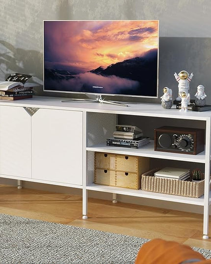 White TV Stand with Storage - Television Stands for Living Room, 50 Inch TV Table for 32 40 55 65 Inch TV, TV Consle for Bedroom, White - LeafyLoom
