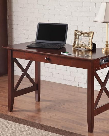 AFI Lexi Desk with Drawer and Built-in Charger in Walnut - LeafyLoom