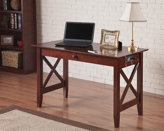 AFI Lexi Desk with Drawer and Built-in Charger in Walnut - LeafyLoom