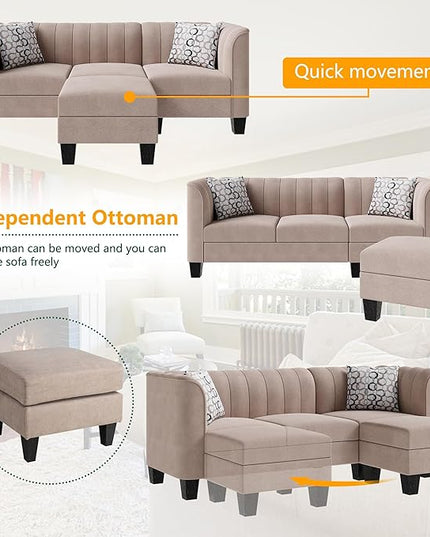 Shintenchi Upgraded Convertible Sectional Sofa Couch, 3 Seat L Shaped Sofa with High Armrest Linen Fabric Small Couch Mid Century for Living Room, Apartment and Office (Beige) - LeafyLoom