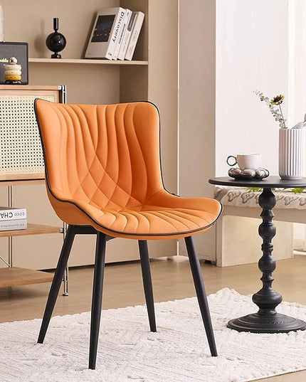 YOUTASTE Dining Chairs Set of 2 Upholstered Mid Century Modern Kitchen Dining Room Chairs Armless Faux Leather Accent Chairs Metal Vanity Lounge Chair with Back for Living Room Bedrooms,Orange - LeafyLoom