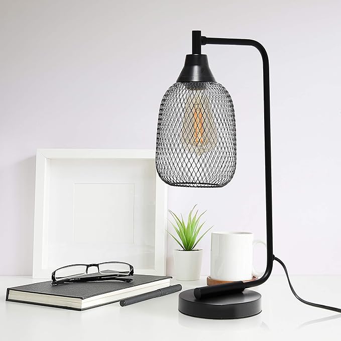 Elegant Designs LD1060-BLK Mesh Wire Table Lamp, Matte Black - LeafyLoom