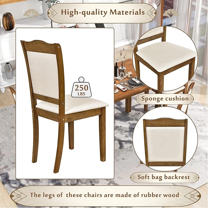 Simple Style Wood Rectangular 4 Upholstered Chairs, Easy Assembly, for Space, Apartment, Room, 5 Piece Dining Table Set, Walnut 34 - LeafyLoom