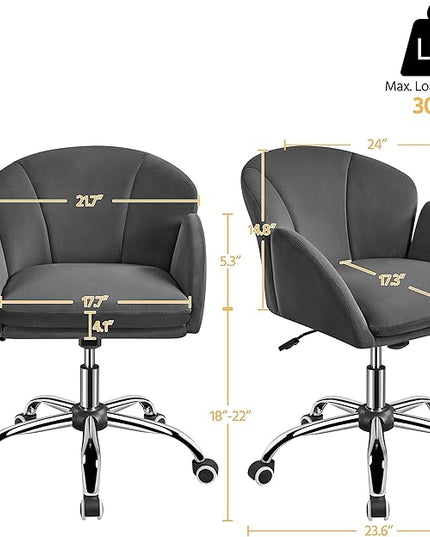 Yaheetech Cute Velvet Desk Chair for Home Office, Makeup Vanity Chair with Armrests for Bedroom Modern Swivel Rolling Chair for Women Dark Gray - LeafyLoom