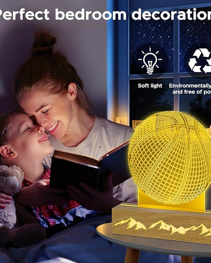3D Basketball Night Light - Idea Gifts for Kid/fans, Acrylic Night Lights with Remote Control 16 Colors Changing Basketball Decoration - LeafyLoom
