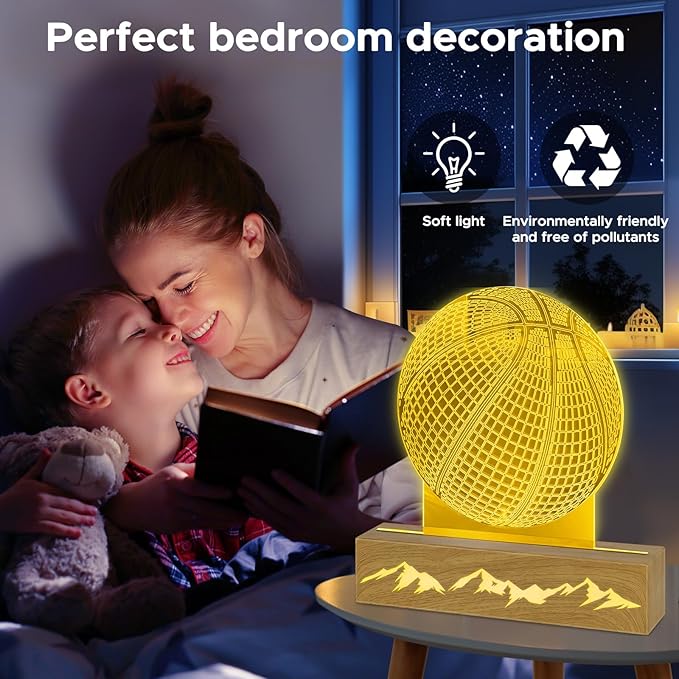3D Basketball Night Light - Idea Gifts for Kid/fans, Acrylic Night Lights with Remote Control 16 Colors Changing Basketball Decoration - LeafyLoom