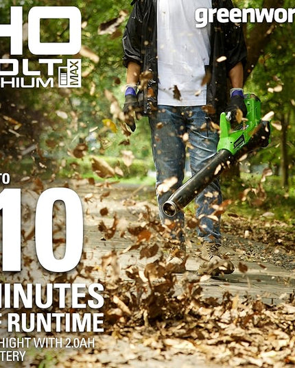 Greenworks 40V (115 MPH / 430 CFM) Brushless Axial Leaf Blower, 2.0Ah Battery and Charger Included - LeafyLoom