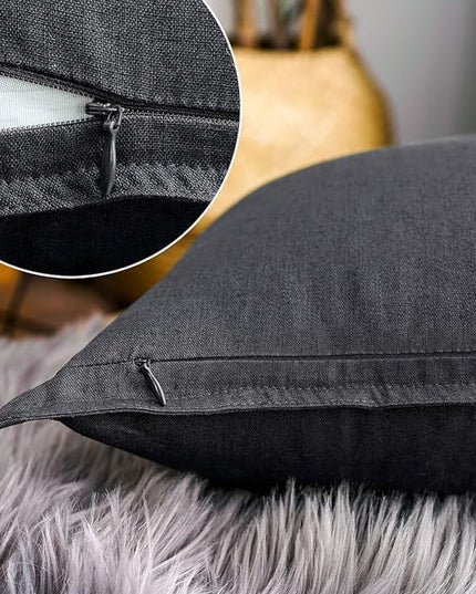 Jeanerlor Set of 2 20"x20" Pillowcase Dark Grey Cousion Cover Natural Cotton Linen with Unique Design to Embellish House/Study Room/Office/Students Dormitory 50 x 50cm - LeafyLoom