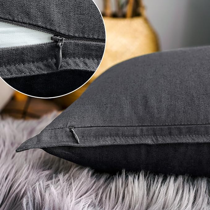 Jeanerlor Set of 2 20"x20" Pillowcase Dark Grey Cousion Cover Natural Cotton Linen with Unique Design to Embellish House/Study Room/Office/Students Dormitory 50 x 50cm - LeafyLoom