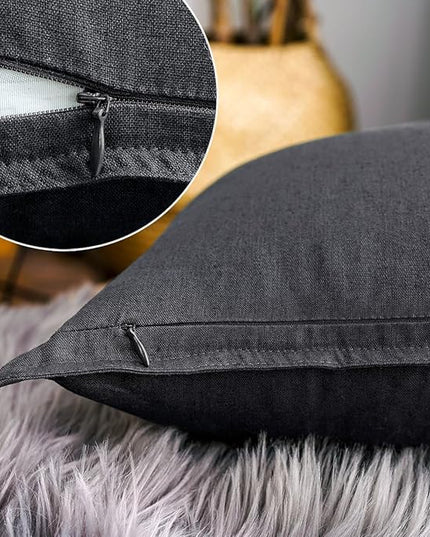 Jeanerlor Natural Cotton Linen Decorative Lumbar Throw Pillow Case Dark Grey Cushion Cover with Twin Needles Stitch on Edge,for Office/Coffee Shop 12"x20" 2 pack - LeafyLoom
