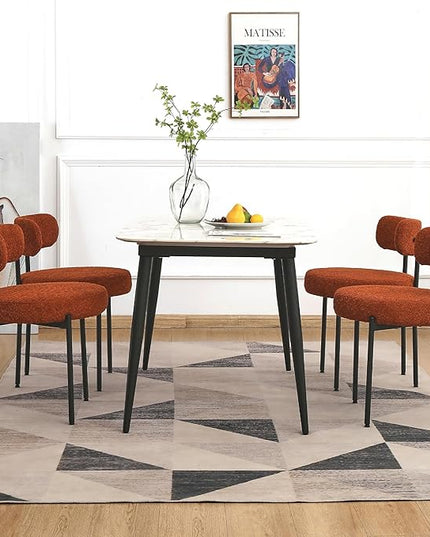 EDWELL Orange Dining Chairs Set of 4, Mid-Century Modern Dining Room Chairs with Thick Cushion, Round Upholstered Boucle Chairs for Kitchen, Living Room, Armless Kitchen Chairs with Black Metal Legs - LeafyLoom