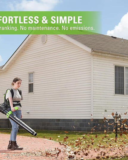 Greenworks 40V (175 MPH / 710 CFM) Dual Port Cordless Brushless Backpack Leaf Blower, (2) 8.0Ah Battery and Charger Included - LeafyLoom