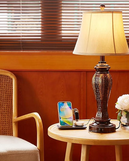 27.5''Tall Bedroom Lamps Set of 2,Rustic Farmhouse Table Lamps for Living Room,3-Way Dimmable Touch Bedside Lamps with 2-USB Charging Ports for Nightstand (Retro Bronze) - LeafyLoom