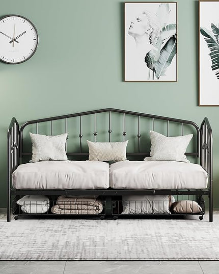 Twin Size Stylish Metal Daybed with 2 Drawers,Easy Assembly,Sofa Bed for Bedroom Living Room Guest-Room Apartment,Black - LeafyLoom