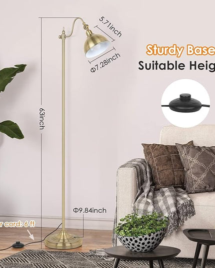 Mlambert Industrial Floor Lamp,63” LED Floor Lamp with LED Bulb,Adjustable Metal Head,Foot Switch,Tall Lamp for Livingroom,Bedroom,Corner Lamp- Brass - LeafyLoom