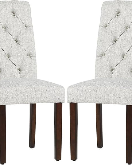 COLAMY Button Tufted Dining Chairs Set of 2, Parsons Upholstered Fabric Dining Room Chairs Kitchen Chairs with Wood Legs and Padded Seat, Ripple - LeafyLoom