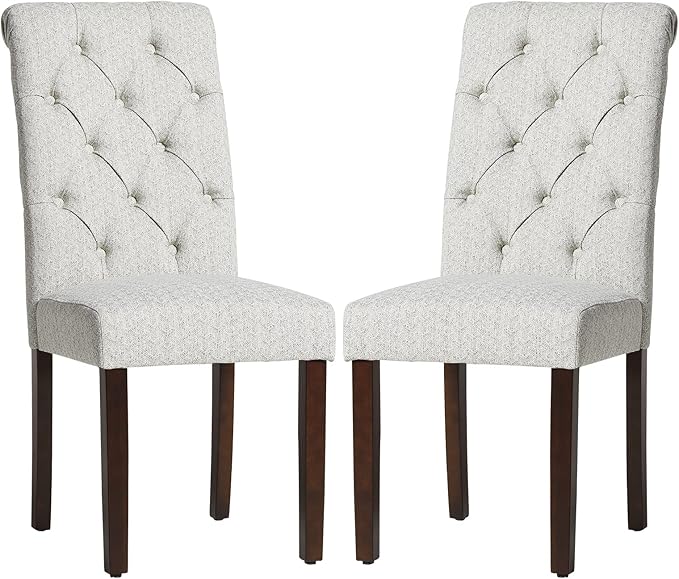 COLAMY Button Tufted Dining Chairs Set of 2, Parsons Upholstered Fabric Dining Room Chairs Kitchen Chairs with Wood Legs and Padded Seat, Ripple - LeafyLoom