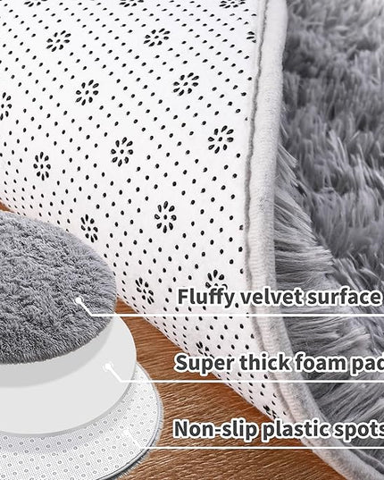 Noahas Grey Fluffy Rugs for Bedroom,2'X 5' Oval Ultra Soft Bedroom Rugs,Small Throw Rugs, Kids Room Carpet Modern Shaggy Area Rugs Home Decor - LeafyLoom