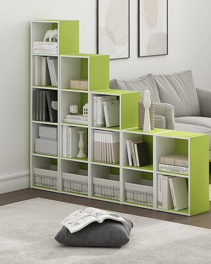 Furinno Luder Bookcase / Book / Storage, 5-Tier Cube, Green/White - LeafyLoom