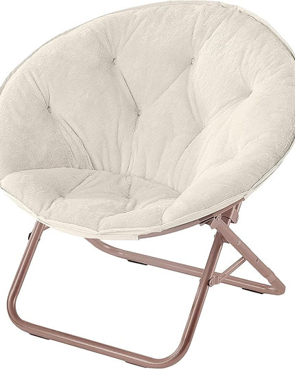Faux Fur Saucer Chair, 22"D x 32"W x 29"H, White/Gold - LeafyLoom