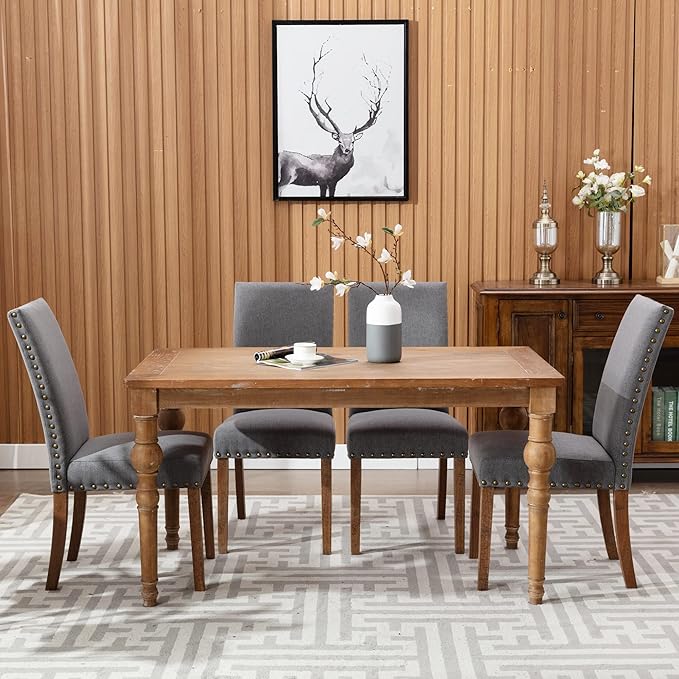 COLAMY Modern Wood Dining Chairs Set of 6, Parsons Dining Chairs, 19 Inch Padded Dining Chairs with Nailed Trim for Kitchen Dining Living Room, Grey - LeafyLoom