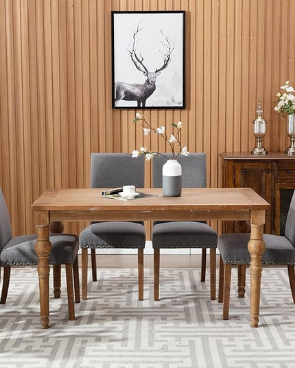 COLAMY Modern Wood Dining Chairs Set of 6, Parsons Dining Chairs, 19 Inch Padded Dining Chairs with Nailed Trim for Kitchen Dining Living Room, Grey - LeafyLoom