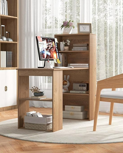 Computer Desk with Shelves, Natural - LeafyLoom