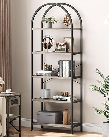 GAOMON 5 Tier Bookshelf Arched Bookcase Modern Standing Bookshelves Tall Display Racks Metal Book Shelf for Bedroom, Living Room, Home Office - LeafyLoom