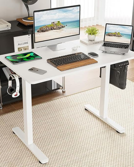 STARY Electric Memory Preset 40 x 24 Inches Adjustable Height Computer Workstation Sit Stand Home Office Desk with Splice Board, 4024, White Desktop/White Frame - LeafyLoom