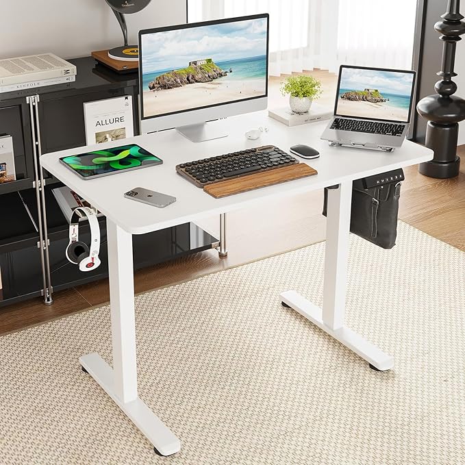 STARY Electric Memory Preset 40 x 24 Inches Adjustable Height Computer Workstation Sit Stand Home Office Desk with Splice Board, 4024, White Desktop/White Frame - LeafyLoom