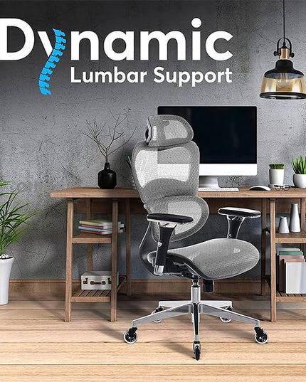 Oline ErgoPro Ergonomic Office Chair - Rolling Desk Chair with 4D Adjustable Armrest, 3D Lumbar Support and Blade Wheels - Mesh Computer Chair, Gaming Chairs, Executive Swivel Chair (Light Gray) - LeafyLoom