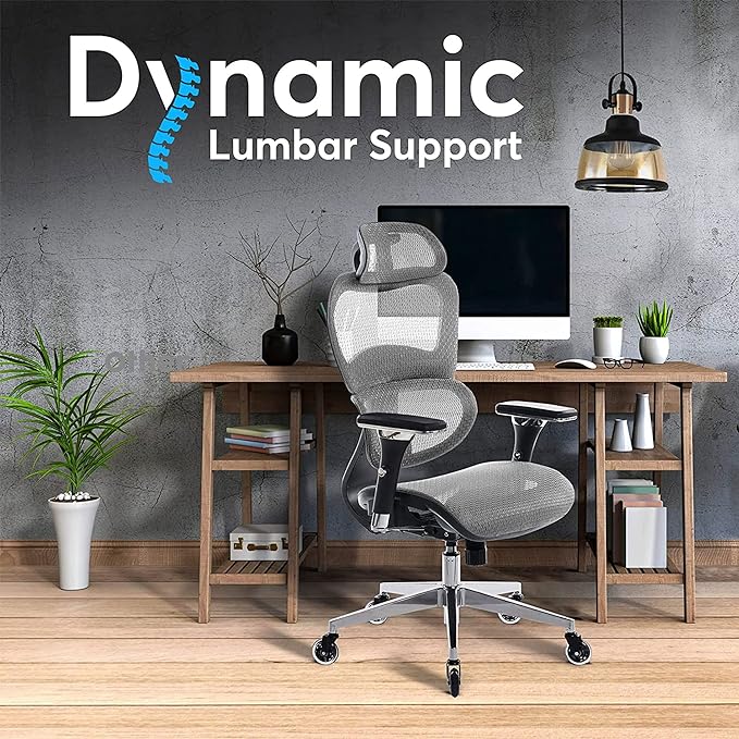 Oline ErgoPro Ergonomic Office Chair - Rolling Desk Chair with 4D Adjustable Armrest, 3D Lumbar Support and Blade Wheels - Mesh Computer Chair, Gaming Chairs, Executive Swivel Chair (Light Gray) - LeafyLoom