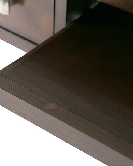 SIMPLIHOME Avalon SOLID WOOD Contemporary 47 Inch Wide Writing Office Desk in Dark Tobacco Brown, For the Office Desk, Writing Table, Workstation and Study Table - LeafyLoom