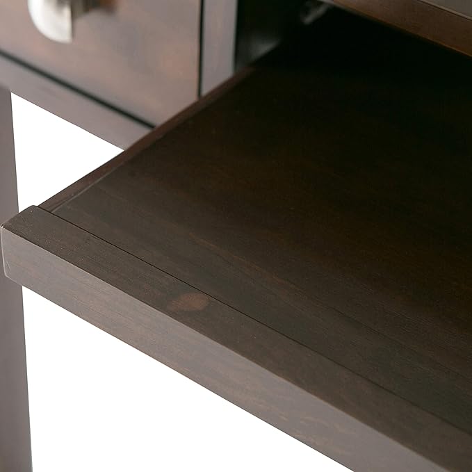 SIMPLIHOME Avalon SOLID WOOD Contemporary 47 Inch Wide Writing Office Desk in Dark Tobacco Brown, For the Office Desk, Writing Table, Workstation and Study Table - LeafyLoom