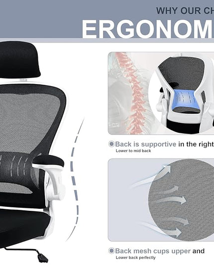 Office Chair Ergonomic Desk Chair Comfort Adjustable Height with Wheels，Lumbar Support Mesh Swivel Computer Home Office Study Task Chair Black (White, 1Pack) - LeafyLoom