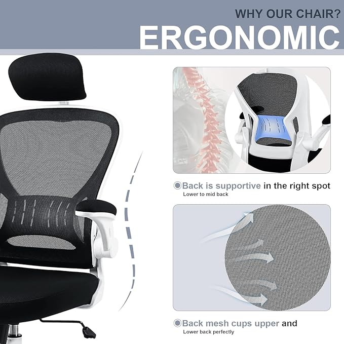 Office Chair Ergonomic Desk Chair Comfort Adjustable Height with Wheels，Lumbar Support Mesh Swivel Computer Home Office Study Task Chair Black (White, 8 Pack) - LeafyLoom