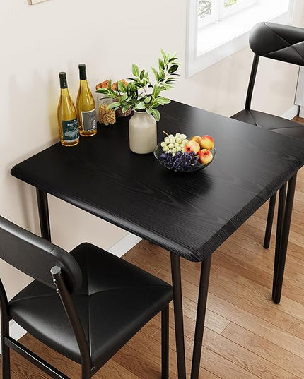 IDEALHOUSE Black Dining Table for 2-Small Square kitchen Dining Dinner Room Tables Set,Space Saving Wood Modern Dinette Accent Furniture for Breakfast Nook, Apartment,Home Office Small Space, 3 Piece - LeafyLoom