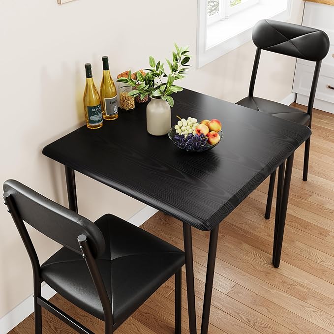 IDEALHOUSE Black Dining Table for 2-Small Square kitchen Dining Dinner Room Tables Set,Space Saving Wood Modern Dinette Accent Furniture for Breakfast Nook, Apartment,Home Office Small Space, 3 Piece - LeafyLoom