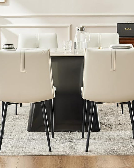 YOUTASTE Modern Dining Chairs Set of 2 Upholstered Leather Kitchen Chairs Soft Padded Side Chairs Dinner Chairs with Metal Legs for Living Room Bedroom, White - LeafyLoom